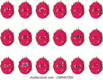 Dragon fruit emoticons are smiling, crying, happy, cool, and others. Dragon fruit red purple, with slightly green scales