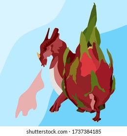 Dragon fruit. The Dragon. Flame. Vector stock graphics.