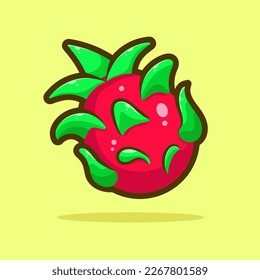 Icono de dibujos animados planos de frutas de dragón. Icono Fruta Concepto Icono Isolación Isolación Vector Premium Ilustración