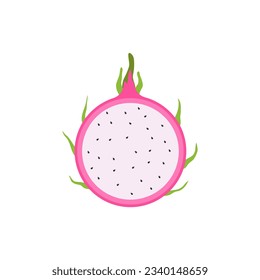 dragon fruit flat design vector illustration. Vector ripe pitahaya, juicy tropical fruit, vegetarian food, grocery product. Pithaya, exotic tropical dragonfruit