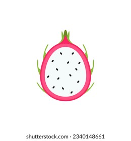 dragon fruit flat design vector illustration. Vector ripe pitahaya, juicy tropical fruit, vegetarian food, grocery product. Pithaya, exotic tropical dragonfruit