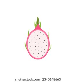 dragon fruit flat design vector illustration. Vector ripe pitahaya, juicy tropical fruit, vegetarian food, grocery product. Pithaya, exotic tropical dragonfruit