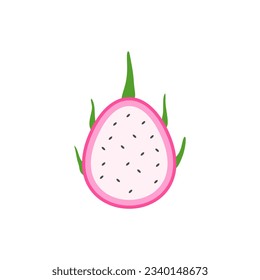 dragon fruit flat design vector illustration. Vector ripe pitahaya, juicy tropical fruit, vegetarian food, grocery product. Pithaya, exotic tropical dragonfruit