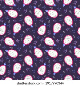 dragon fruit fruits seamless pattern illustration vector isolated on white background
