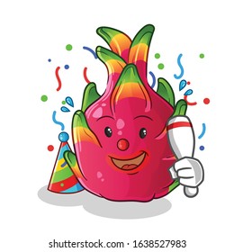 Dragon fruit happy clown cartoon. cute chibi cartoon mascot vector