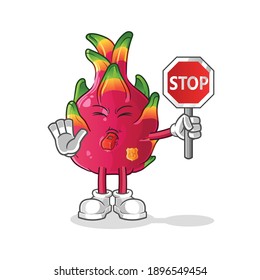 dragon fruit holding stop sign cartoon. cartoon mascot vector