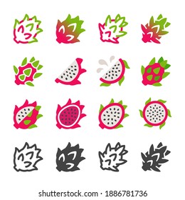conjunto de iconos de fruta de dragón, vector e ilustración