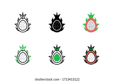 dragon fruit icon vector illustration with six different style design. isolated on white background