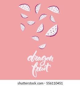Dragon fruit illustration. Vegan food. Summer cute pattern, Sweetheart vector illustration. For the prints, carrying case, bags, wrapping paper, logo.