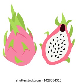 Dragon Fruit Isolated On White Background. Tropical Vector Illustration.