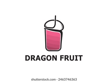 Dragon fruit juice cup vector icon logo design concept. Eps