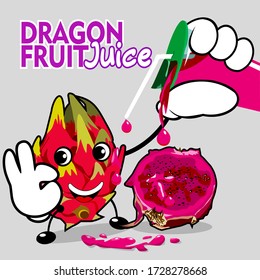 
Dragon Fruit juice for skin health, prevent diabetes, cough and asthma, vector illustration