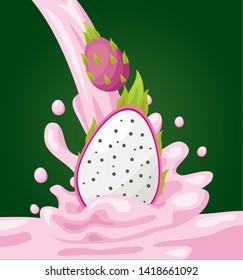 dragon fruit juice splash tropical fruits vector illustration