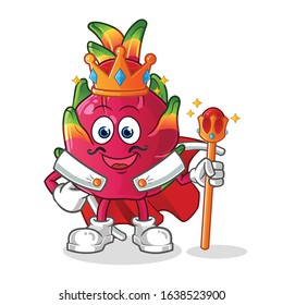 Dragon fruit king with crown and robe cartoon. cartoon mascot vector