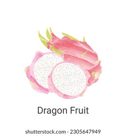 Frutos de dragón hechos de forma plana. Ilustración de vectores en color de agua.logo,posterdiseño