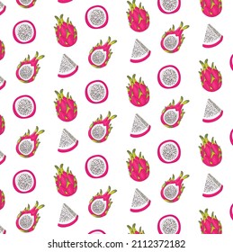 dragon fruit on white background tropical exotic pink summer design pattern seamless print 