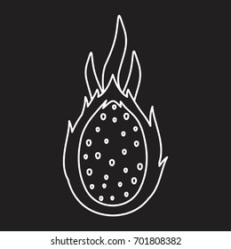 Dragon fruit in outline style icon vector illustration for design and web isolated on black background. Dragon fruit vector object for label and logo