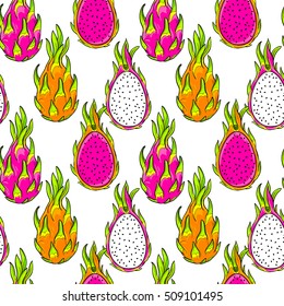dragon fruit pattern. Pitaya, pitahaya fruit, vector seamless pattern