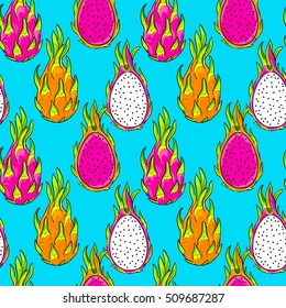 dragon fruit pattern. Pitaya, pitahaya fruit, vector seamless pattern