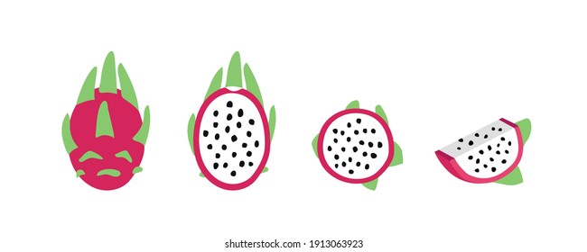 
Dragon fruit. The fruit of a pitahaya cactus. Isolated objects on a white background. Vector illustration