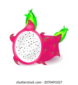 Dragon fruit pitahaya sliced and whole realistic design of tropical products ripe pitahaya juicy tropical fruit Pithaya exotic tropical dragon fruit for product decoration