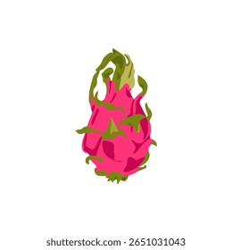  Fruta do dragão, pitaia, comida tropical exótica. Fresco maduro doce saudável fruta de libélula comendo. Ícone natural orgânico do pitahaya. Ilustração vetorial gráfica plana isolada no plano de fundo branco