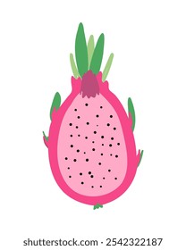 Dragon fruit pitaya half sliced for package design. Ripe pitahaya tropical fruit isolated on white background.