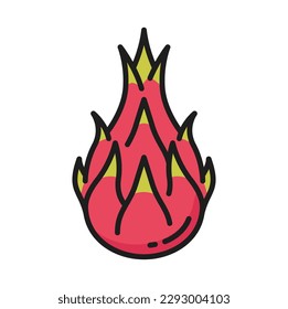 Dragon fruit pitaya isolated tropical food dessert line icon. Vector ripe pitahaya, juicy fruit, pithaya, exotic tropical dragonfruit. Vegetarian food