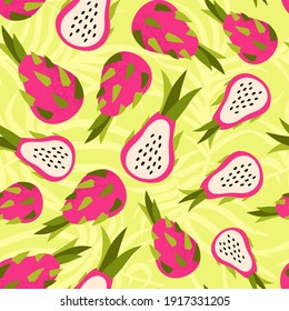 dragon fruit. pitaya pattern. Vector seamless texture. Doodle sweet texture.