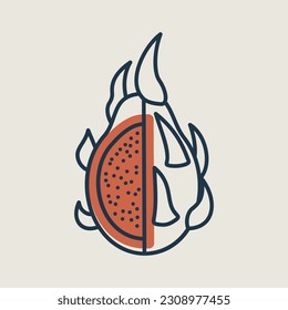 Fruto dragón, ícono vector de frutas tropicales Pitaya o Pitahaya. Símbolo gráfico del sitio web de comida y bebida, diseño de aplicaciones, aplicaciones móviles y medios impresos, logotipo, interfaz de usuario
