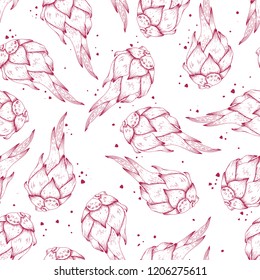 Dragon fruit pitaya seamless pattern, vector