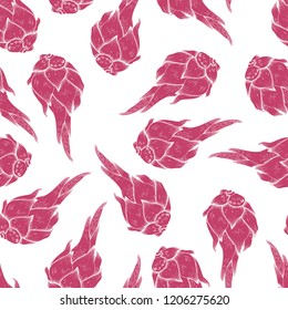 Dragon fruit pitaya seamless pattern, vector