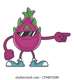 Dragon fruit pitaya sunglasses cartoon character isolated on white background
