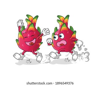 dragon fruit play chase cartoon. cartoon mascot vector