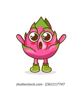 dragon fruit fruit raise hands up. Illustration of a cute dragon fruit character who is pleased with both hands raised