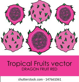 Dragon fruit red and cut half section isolated on white background 