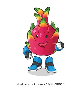 Dragon fruit robot humanoid ai smiling and thumbs up cartoon. cute chibi cartoon mascot vector