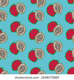 Modelo inconsútil de la fruta del dragón, Vector tropical exótico de Pitaya, fondo de la fruta del verano
