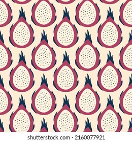 Dragon fruit with seeds hand drawn vector illustration. Exotic pitaya in flat style. Seamless pattern for wallpaper or fabric.