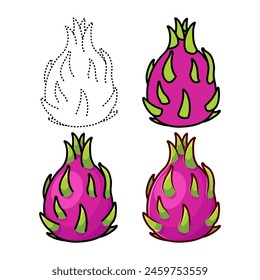 Dragon fruit set illustration. You can use it for children books, web design, posters, campaigns, and many more. Can be easily resized and change colors of each and every shape as required.
