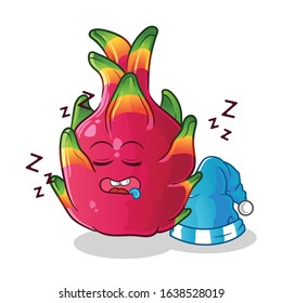 Dragon fruit sleeping with sleeping hat cartoon. cute chibi cartoon mascot vector