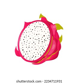 caricatura de rodajas de fruta de dragón. pitaya, exótica, comida de verano, rosa natural, vegetariana vitamínica, dragón tropical ilustración vectorial de trozos de fruta