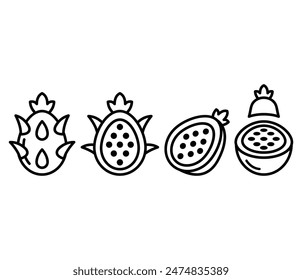 Dragon Fruit Slice Icons Vektorgrafik Design Symbol Einfache Illustration Schwarz Weiß Linienfarben Sets