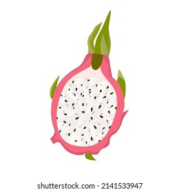 Trozo de fruta dragón, pitaya. En un corte. Ilustración vectorial plana aislada sobre fondo blanco en estilo de caricatura