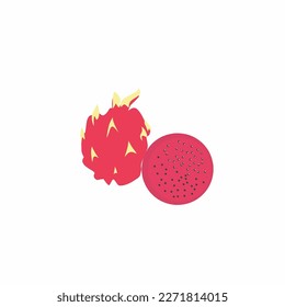 Dragon fruit with dragon slices. Vector illustration. Flat design