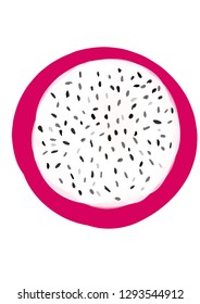 Dragon fruit slides in halve. Hand drawn. 