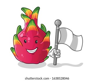 Dragon fruit smiling and holding white surender flag cartoon. cartoon mascot vector