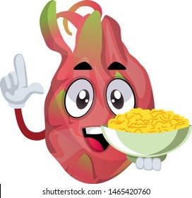 Dragon fruit with snacks, illustration, vector on white background.