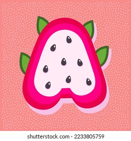 Dragon fruit style alphabet text, letter A