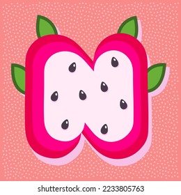 Dragon fruit style alphabet text, letter N